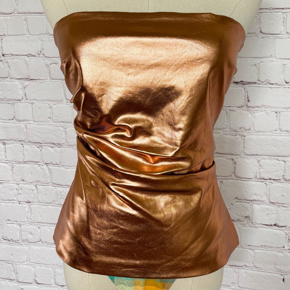 ZARA Metallic Bronze Strapless Ruched Tube Top--S
